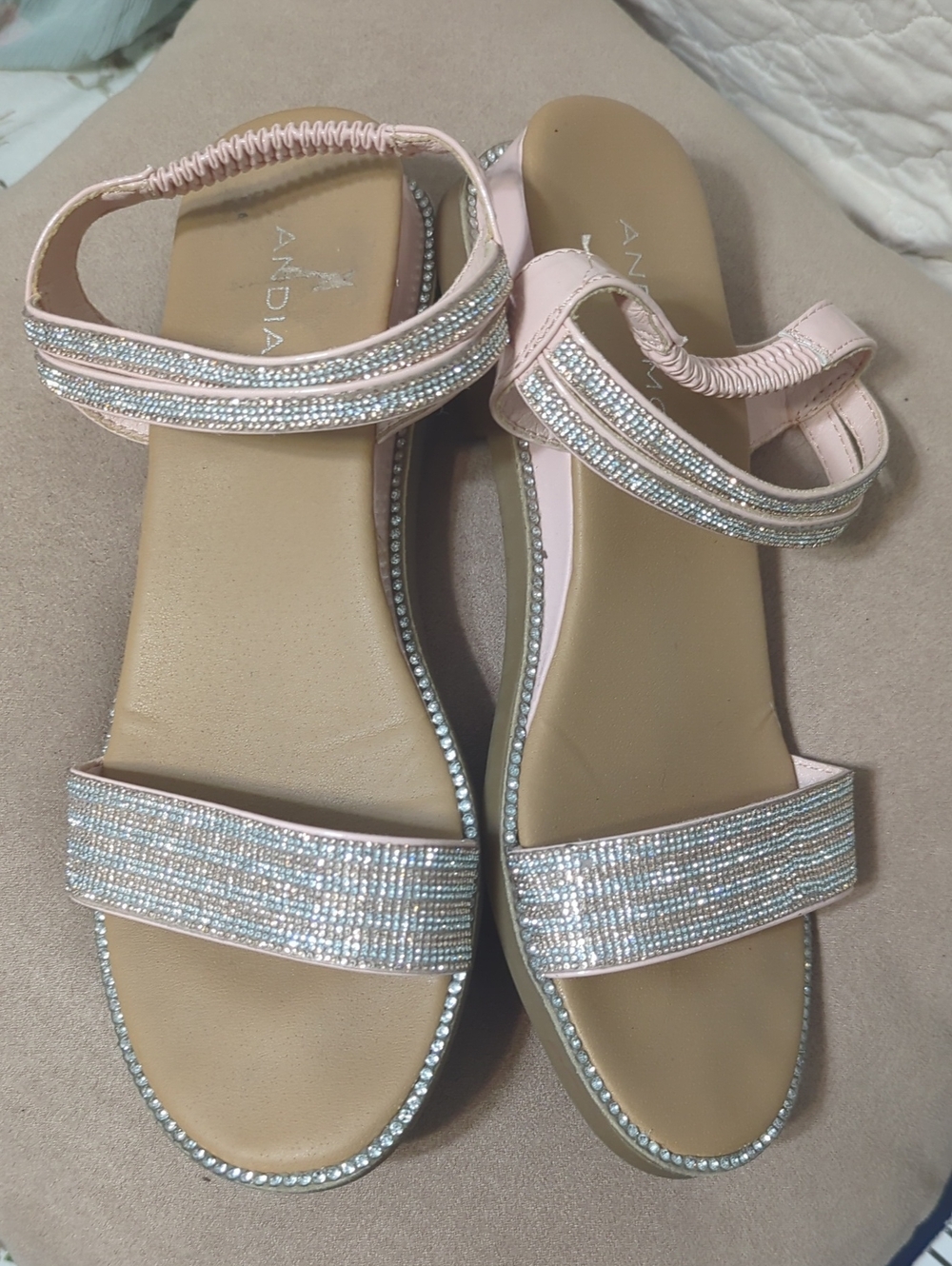 Blush Pink Rhinestone Ankle-Strap Sandals